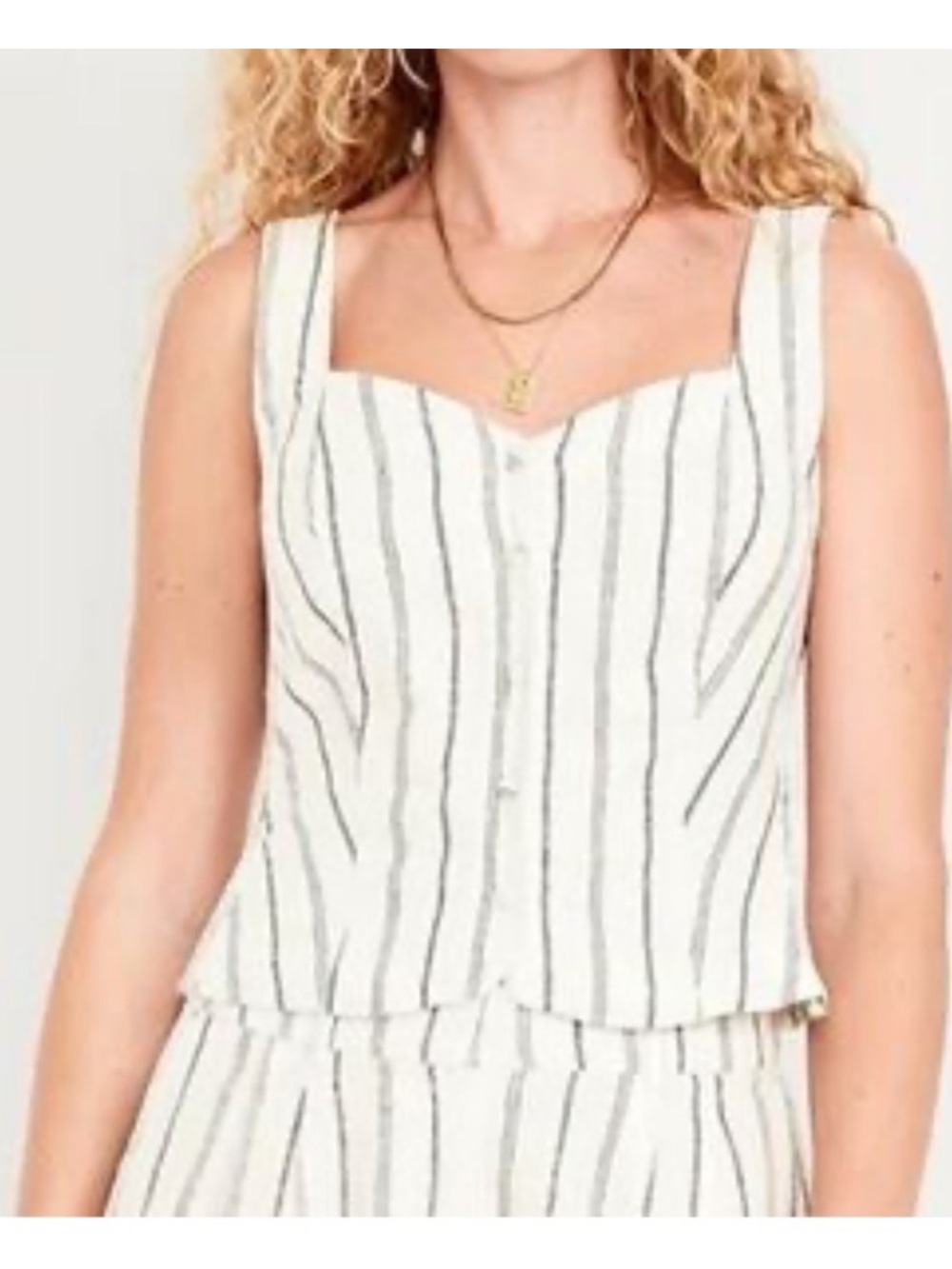 Old Navy Sleeveless Striped White Linen-Blend Tank Top Sz Medium 
Casual/ Linen